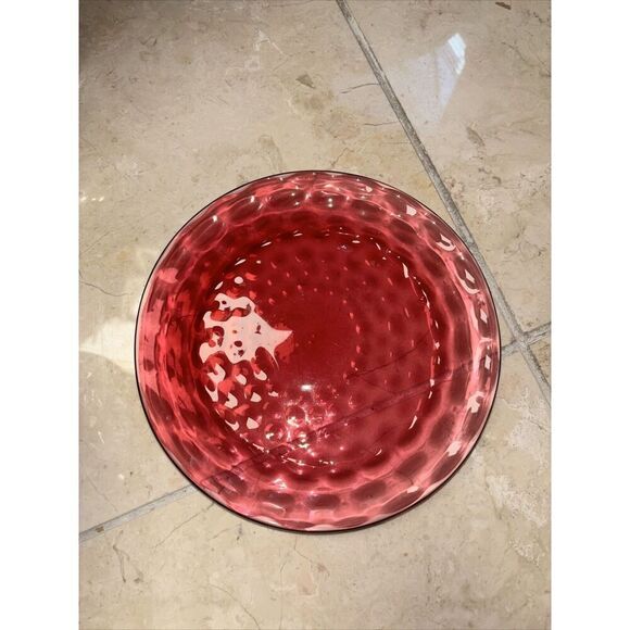 GLASS  DOME CHEESE Butter DESSERT COVERED DISH 7x9” Cranberry Clear Birds Trees - Picture 6 of 7